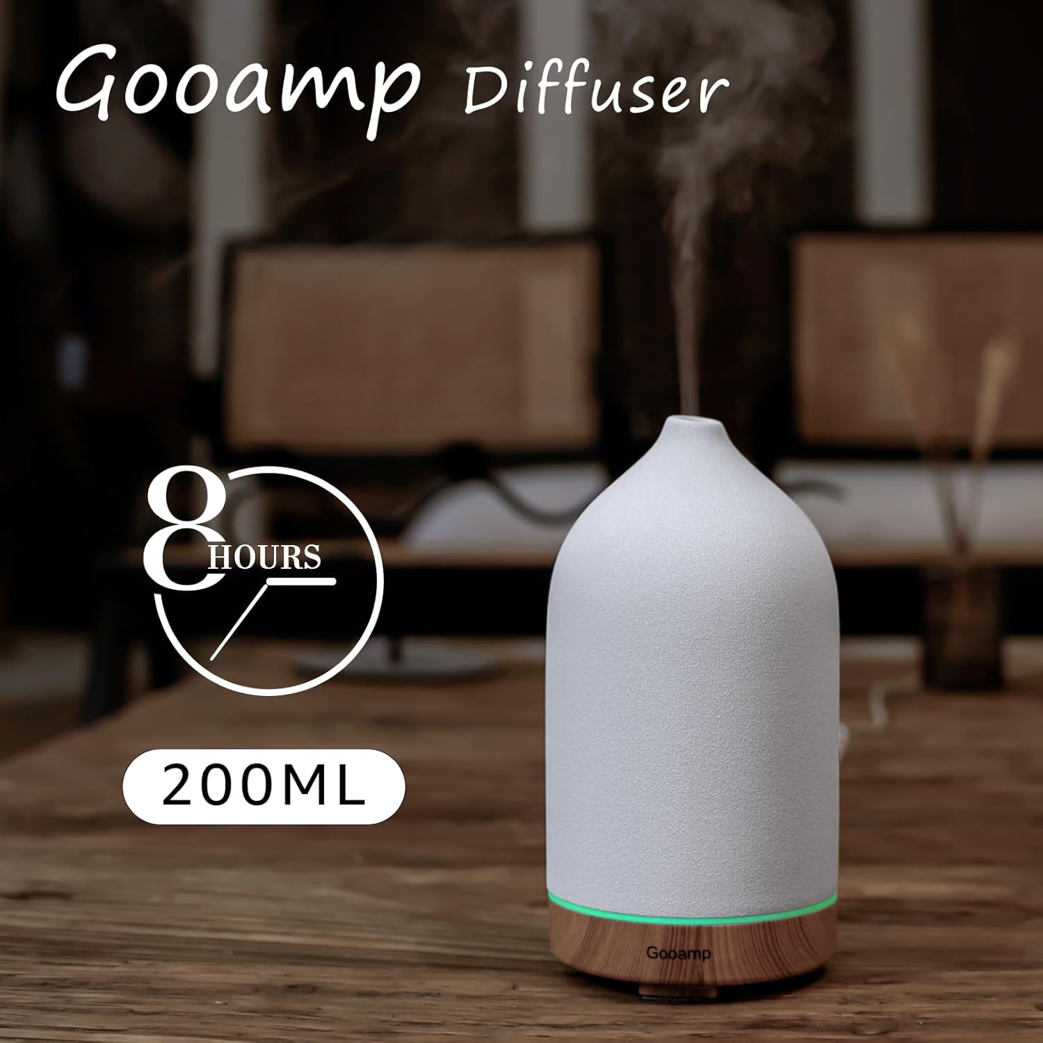 200ML Ceramic Essential Oil Diffuser for Home, Stone Diffuser | Ultrasonic Aromatherapy Diffuser & Air Humidifier for Bedroom, Office, Yoga, 7 LED Lights, Auto Shut-Off, 3 Timers,Wood Grain - Image 4