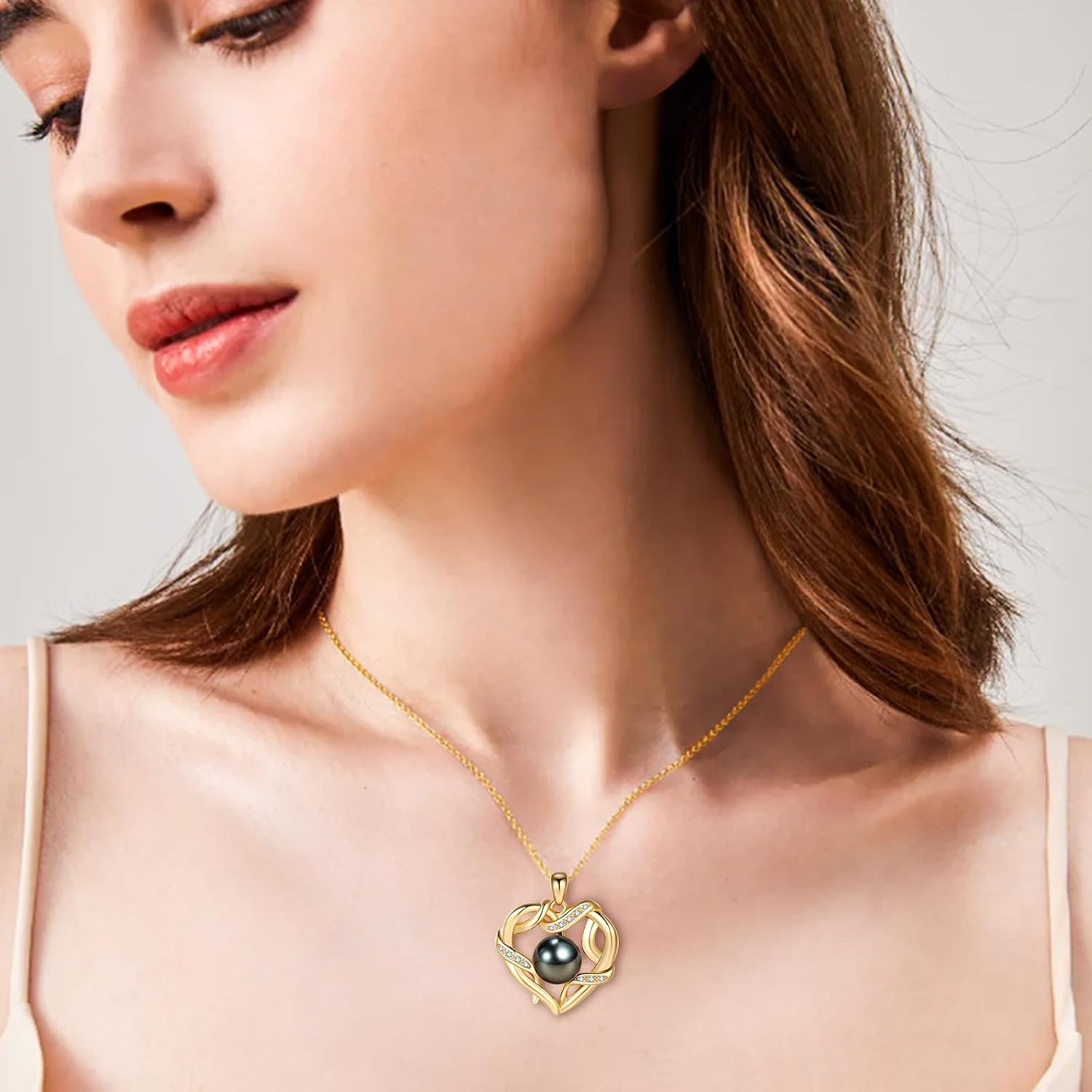 NONNYL Christmas Birthday Gifts for Women- Pearl- Heart Necklace- Wife Mom Girlfriend Her- Anniversary Mothers Day Valentine's Jewelry Gifts Real 9-10mm Pearl Pendant - Image 2