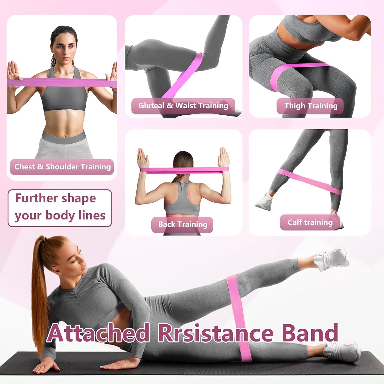 Thigh Trainer with LED Display - Pelvic Floor Trainer for Hip, Leg, Arm | 360° Adjustable Inner Thigh Exerciser with 20LB Resistance Band, Home Workout Equipment for Women, Pink - Image 5