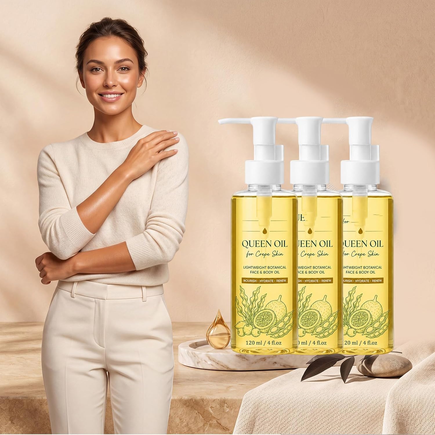 Lumie Queen Oil for Crepe Skin, 4 Fl Oz Botanical Body Oil, Collagen Lifting Body Oils, Lightweight Daily Moisturizing Oils for Arms, Tummy & Thighs (1pcs) - Image 2