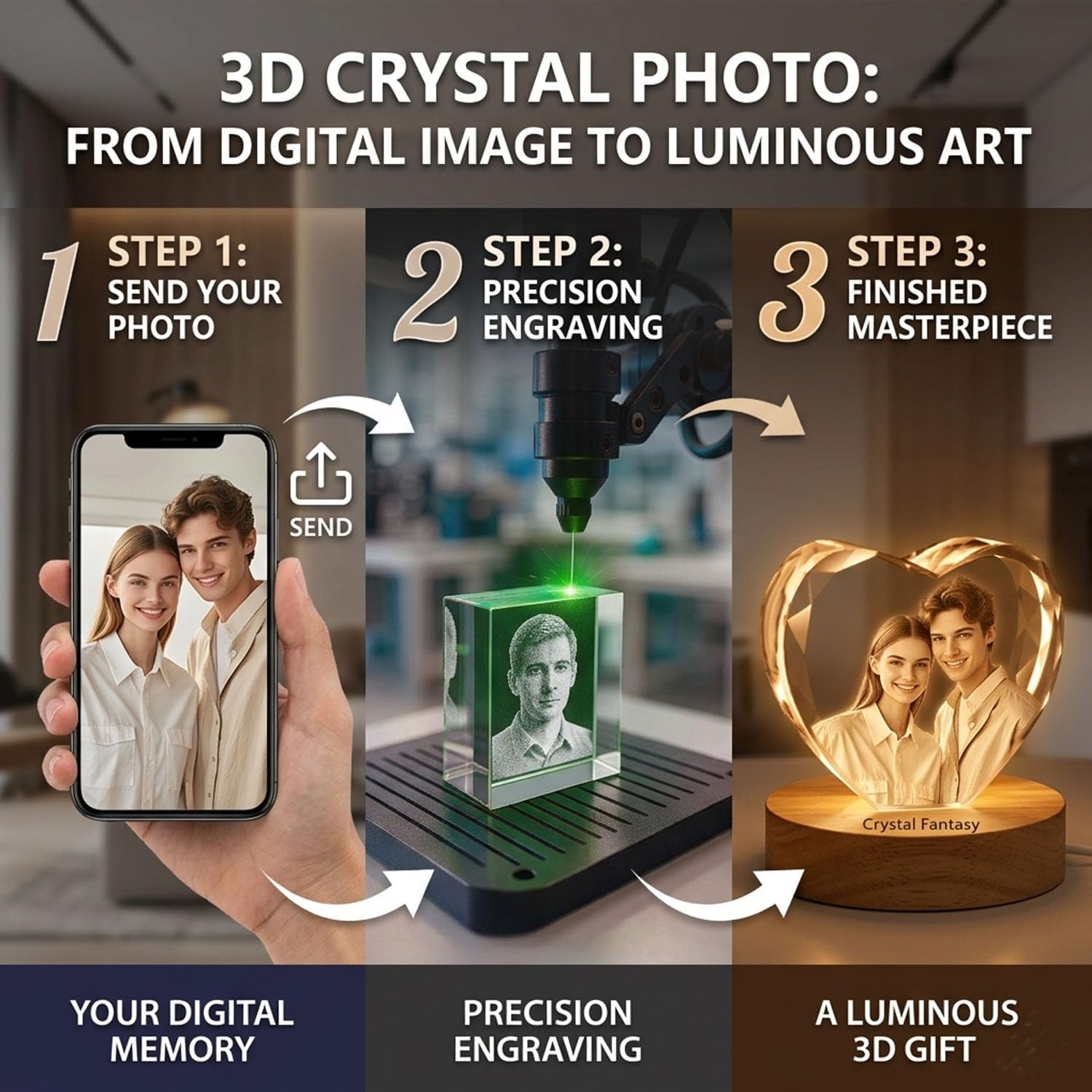 Personalized Gifts for Women, 3D Crystal Photo with Base, Customized Engraved Crystal Keepsake Gifts for Women Men Pet, Mothers Day Engagement Anniversay Birthday Christmas Birthday Gifts - Image 4