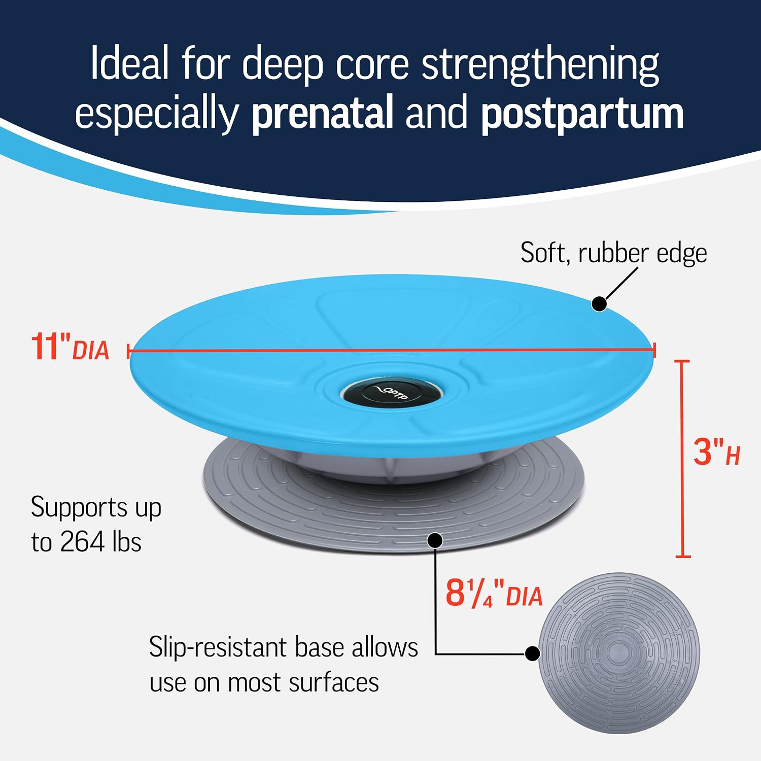 OPTP Pelvic Rocker Core Trainer, Pelvic Floor Training Disc, Blue, 3" x 11" | Core stability & pelvic floor training balance disc & base, hip mobility trainer, SI joint support, pelvic clock exercises - Image 2