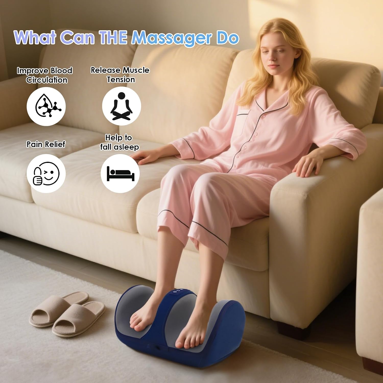 Foot Massager with Heat, Electric Foot and Calf Roller Massager, Blue | Deep Tissue Massage, Relief for Plantar Fasciitis & Neuropathy,Foot Pain Relief,Ideal Gifts for Women & Men - Image 7