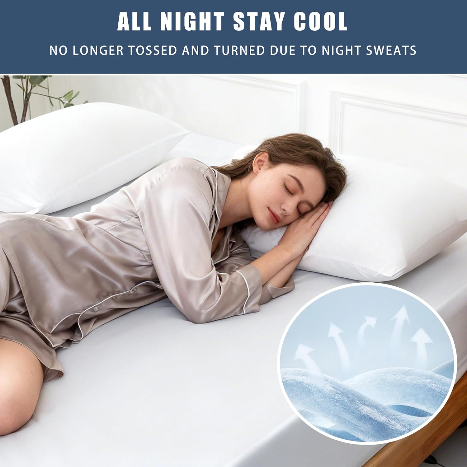 TELUS Cooling Body Pillow Case, Silky Soft Breathable Pillowcase with Envelope Close, Stay Cool All Night Pillow Cover for Hot Sleepers and Night Sweats, 20x54 Inch, White - Image 3