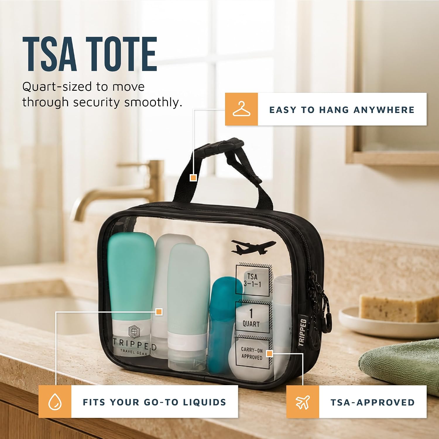 TRIPPED Travel Gear 3-Piece Travel Toiletry Bag Set | Includes Hanging Toiletry Bag, 311 TSA Liquid Bag, and Accessory Organizer Pouch with Lightweight Ripstop Construction - Image 4