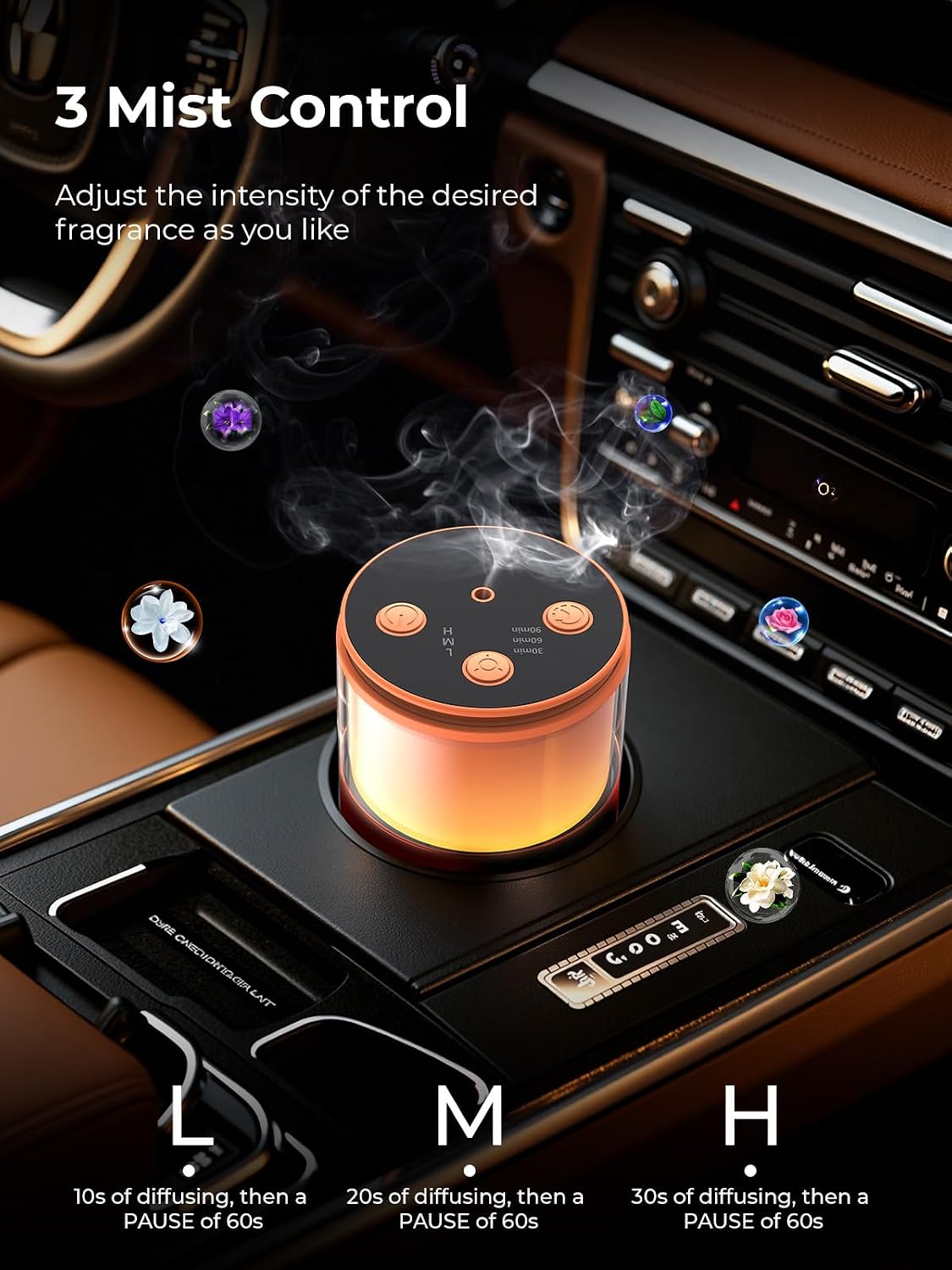 Waterless Essential Oil Diffuser: 𝟗-𝐂𝐨𝐥𝐨𝐫 𝐋𝐄𝐃 Orange | Portable Scent Diffuser - No Water No Heat For Pure Aroma - 48H Battery 3 Mist Levels & 4 Timers for Car Office - Image 3