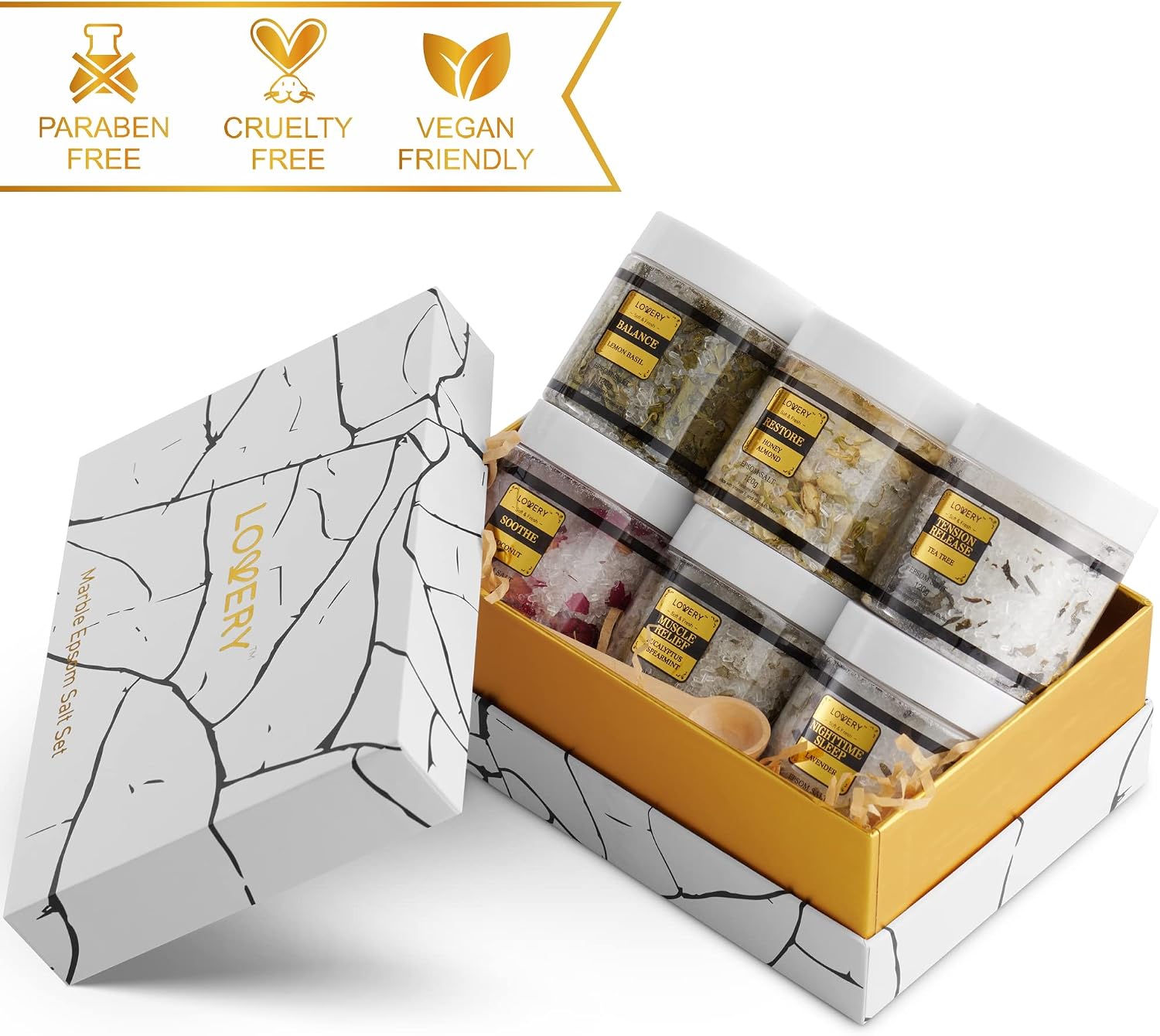 Gifts for Women Who Have Everything Spa Gift Basket, Epsom Bath Salts Gift Basket Set, Self Care Salt W/Essential Oil, Gifts for Mom, Her, Lavender, Eucalyptus, Lemon, Coconut, Tea Tree, Honey Almond - Image 6