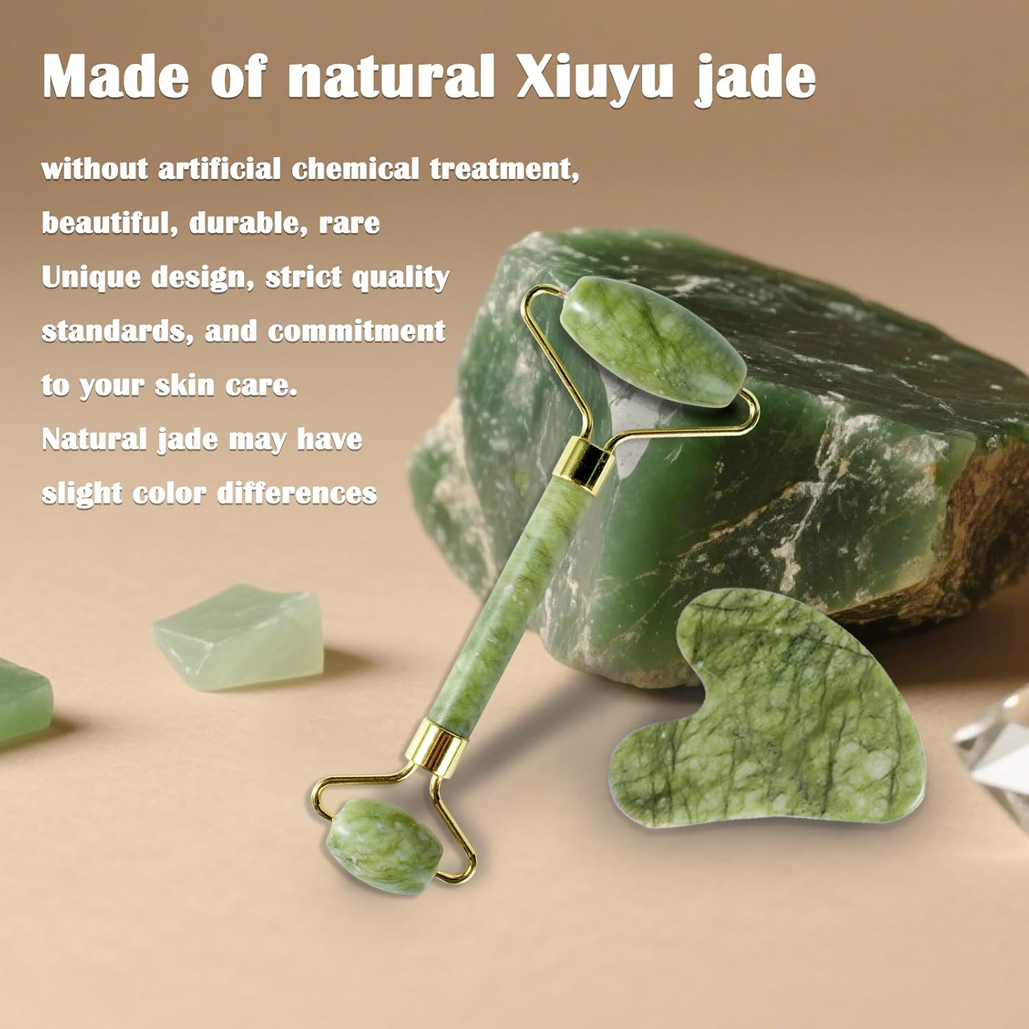 Jade Roller Gua Sha Tools - Nature Gua Sha Facial Tool Skin Tightening Face Massager Anti-Aging Jade Face Roller Puffiness Reducing Guasha Stone for Women Men(Green) - Image 7