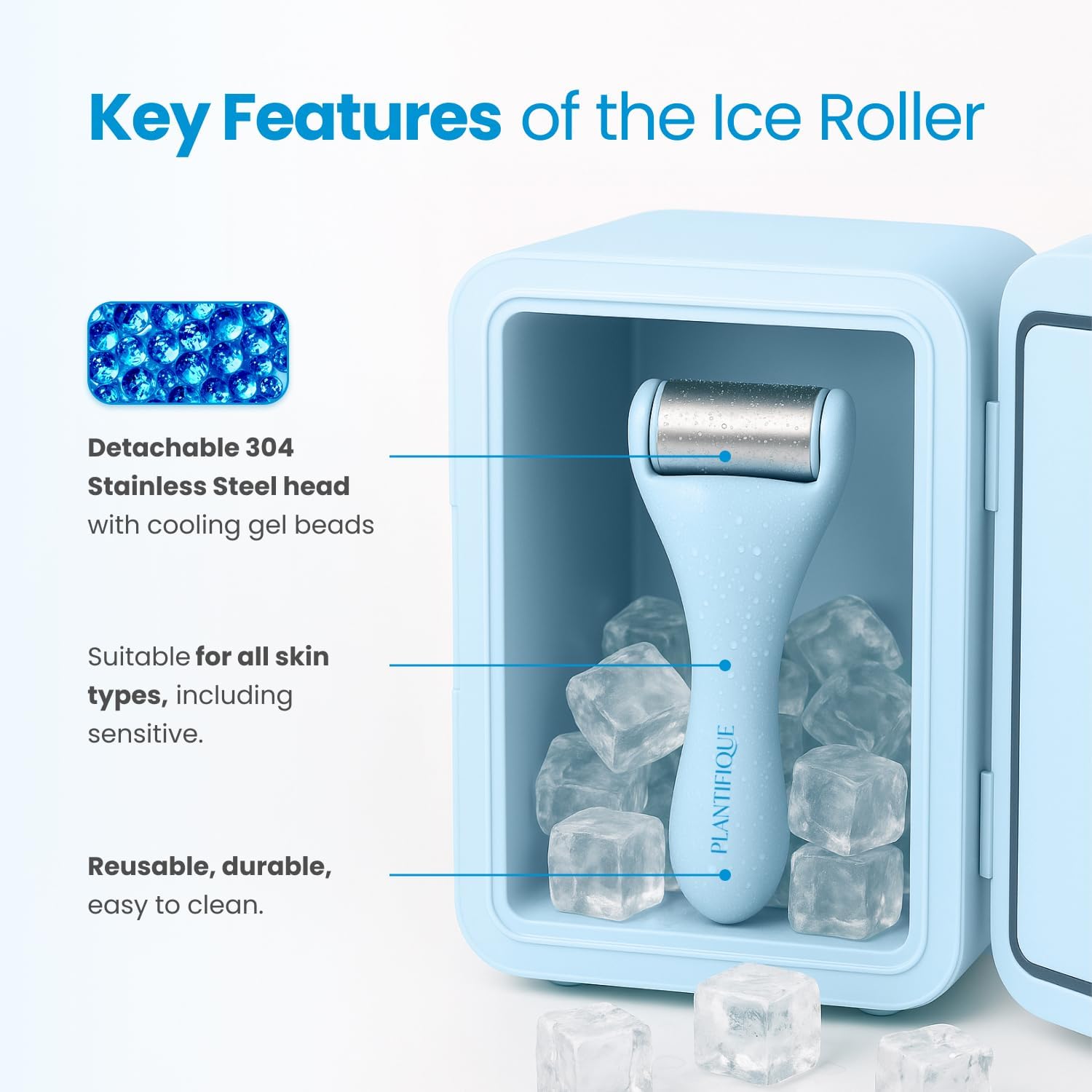 PLANTIFIQUE Ice Roller & Guasha Tool for Face - Reduce Puffiness & Soothe | Stainless Steel Set: Gua Sha Facial Tool & Face Roller with Cooling Beads - Lymphatic Drainage Massager - Image 3
