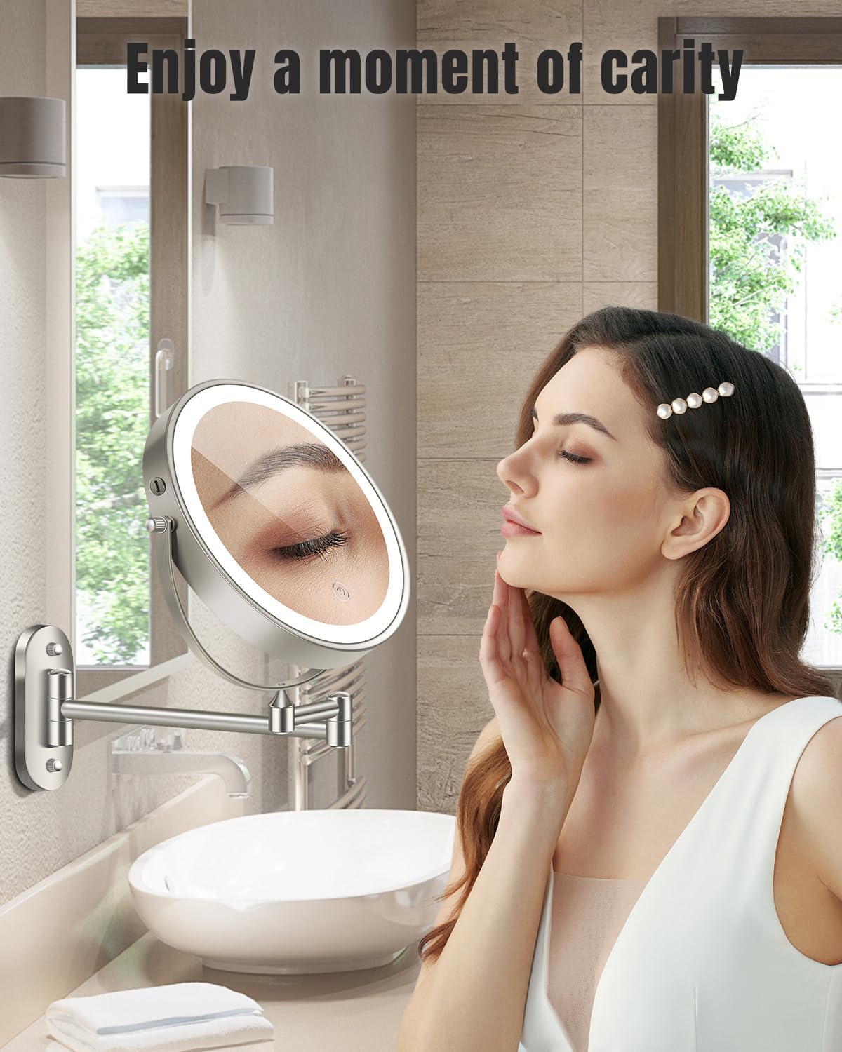 VFD 8'' 30X/1X Wall Mounted Lighted Magnifying Makeup Mirror with Lights | Double Sided Rechargeable Bathroom Mirror, 3 Color Lights Touch Dimmable Extended Arm 360 Rotation Light up Mirrors - Image 7