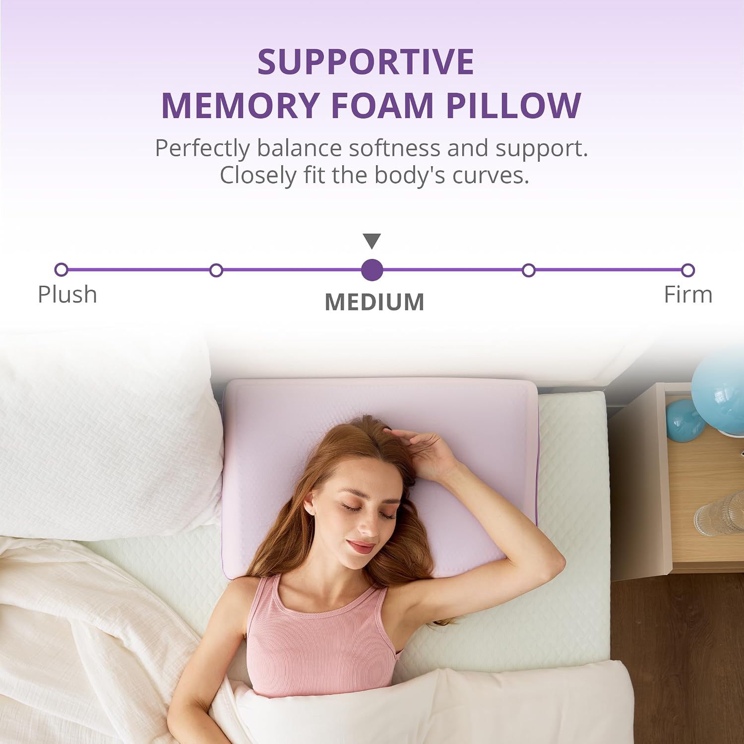 Cooling Gel Memory Foam Pillow for Hot/Side Sleepers, Neck Support, Purple | Ergonomic Pressure Relief, Fits Back & Stomach Sleepers, Reversible Removable Machine Washable Cover, Night Sweats Relief - Image 3