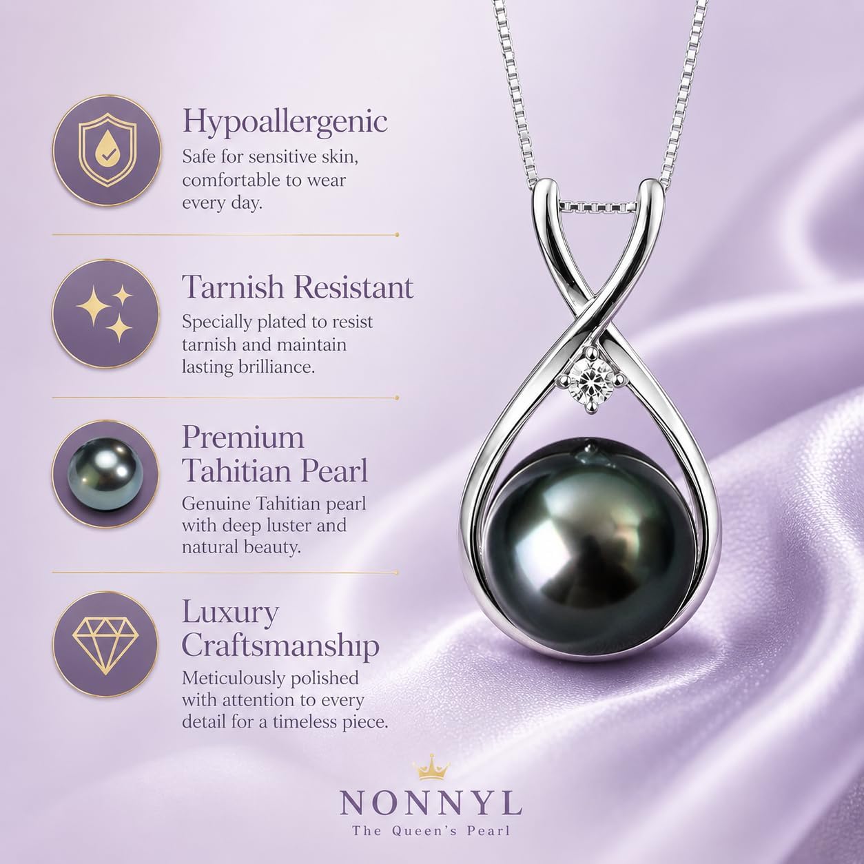 NONNYL Gifts for Wife Women Anniversary-Tahitian Black Pearl Necklace-Mom Girlfriend Her Fine Jewelry Mothers Day Valentines Christmas Birthdays Gift - Image 7