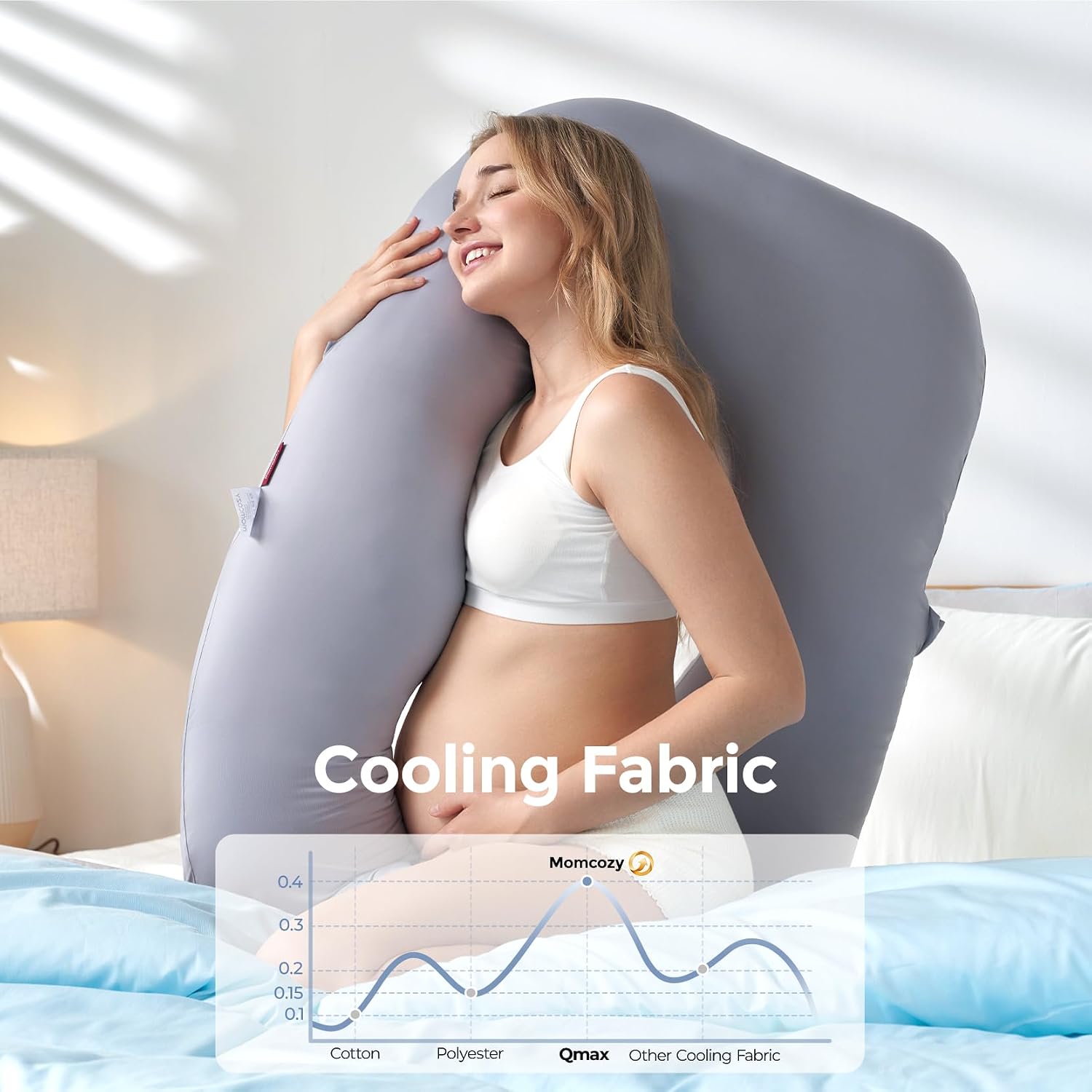 Momcozy Pregnancy Pillow for Sleeping - Dreamlign U Pro Maternity Pillow | Upgraded Adjustable Leg Pillow, Cooling Removable Cover, Full Body Support for Pregnant Women, Side Sleeper, 50-72 Inch, Grey - Image 2