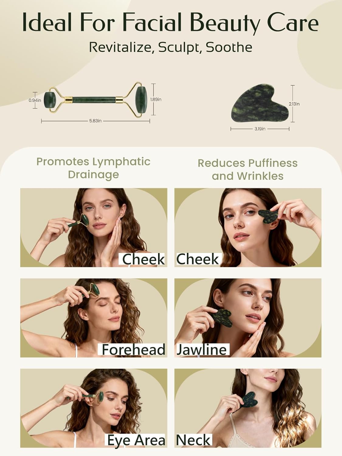 Face Roller & Gua Sha Facial Tools, Face Massager for Self Care, Jade Roller for face, Jawline Sculpting and Puffiness Reducing - Image 5