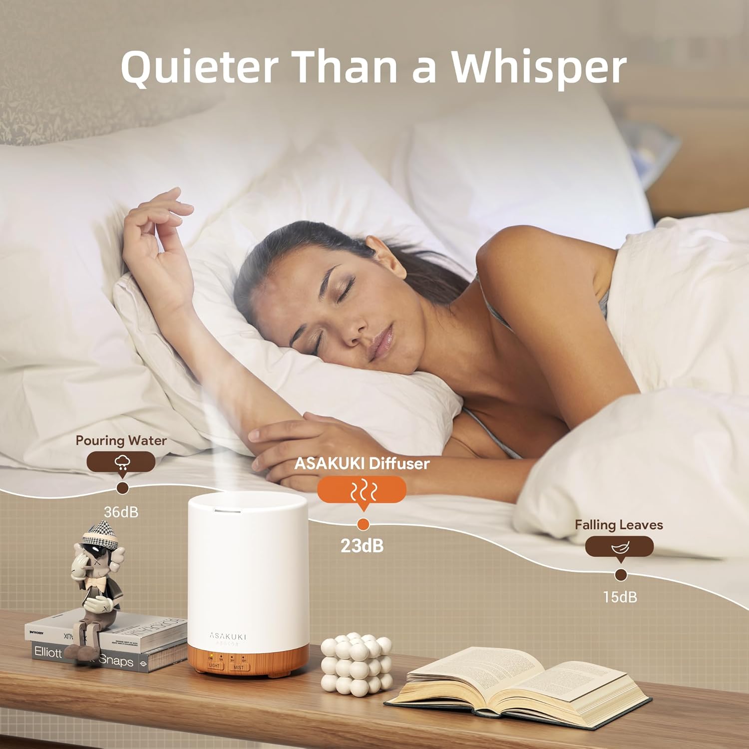 ASAKUKI Essential Oil Diffuser for Home 300 ml Quiet | Automatic Shut-Off, Aromatherapy Diffuser, 7 LED Lights for Living Room, Kitchen, Bedroom, Hotel - Light Brown - Image 4