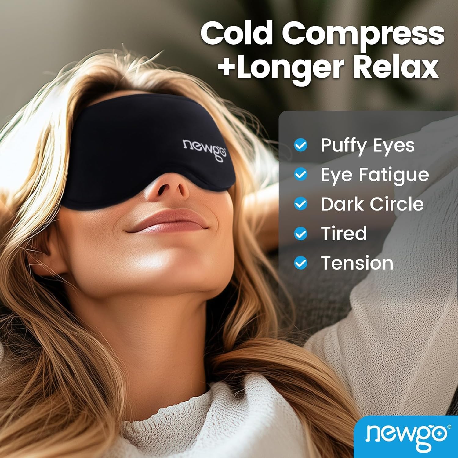 NEWGO 3D Cooling Eye Mask, Weighted Eye Mask for Sleeping, Black | Hot Cold Therapy Blackout Mask for Puffiness, Dark Circles, Headache, Stress Relief, Travel, and Gift - Image 3