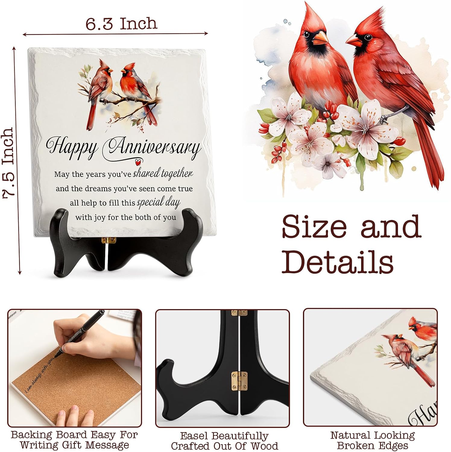 LukieJac Anniversary Couples Gifts - Cardinal Ceramic Plaque - Happy Anniversary Presents for Couples - Romantic Wedding Celebrate Keepsake Desk Decorations Christmas Gift - Image 2