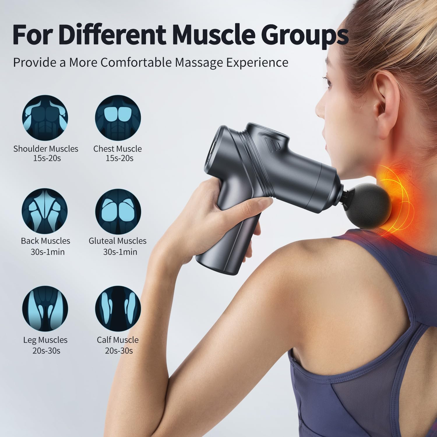 Massage Gun Deep Tissue Mini Muscle Massager for Pain Relief, Blue | Small Portable Handheld Massager Gun, Back and Neck Massager for Pain Relief, 6 Speed & 4 Heads, Birthday Gifts for Men Dad - Image 5