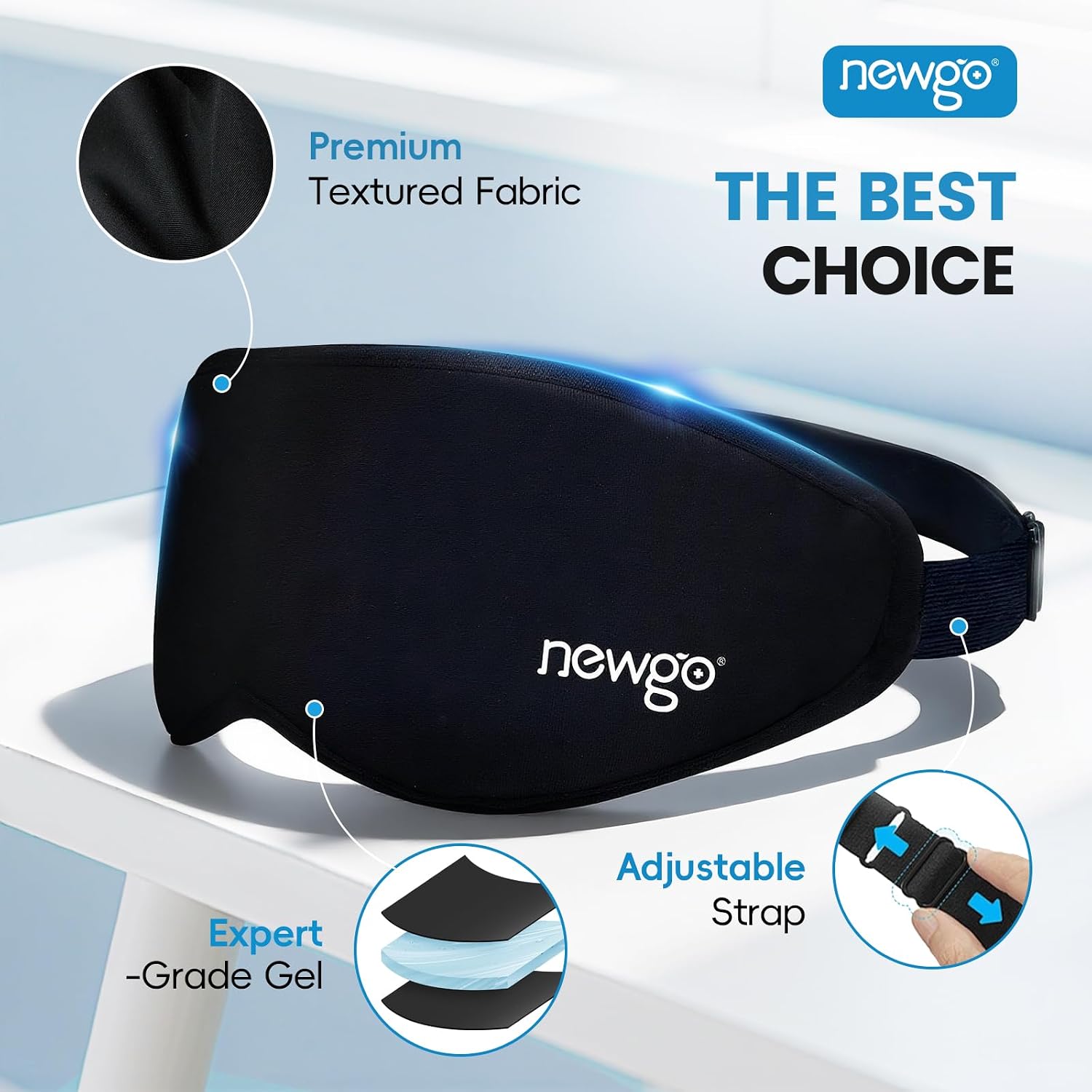 NEWGO 3D Cooling Eye Mask, Weighted Eye Mask for Sleeping, Black | Hot Cold Therapy Blackout Mask for Puffiness, Dark Circles, Headache, Stress Relief, Travel, and Gift - Image 4