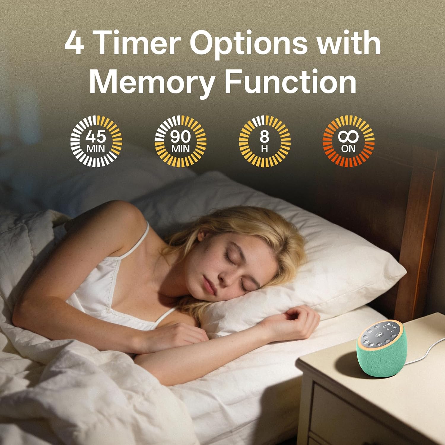 Hotmoon Sound Machine for Sleep, Cocoon 2, 40 Sounds, Dual-Speaker, Plug in | White Green Pink Brown Noise Machine for Sleeping Adults Office Privacy Baby Dogs, 4 Timers, 8 Night Light, Rain Noise Maker - Image 5