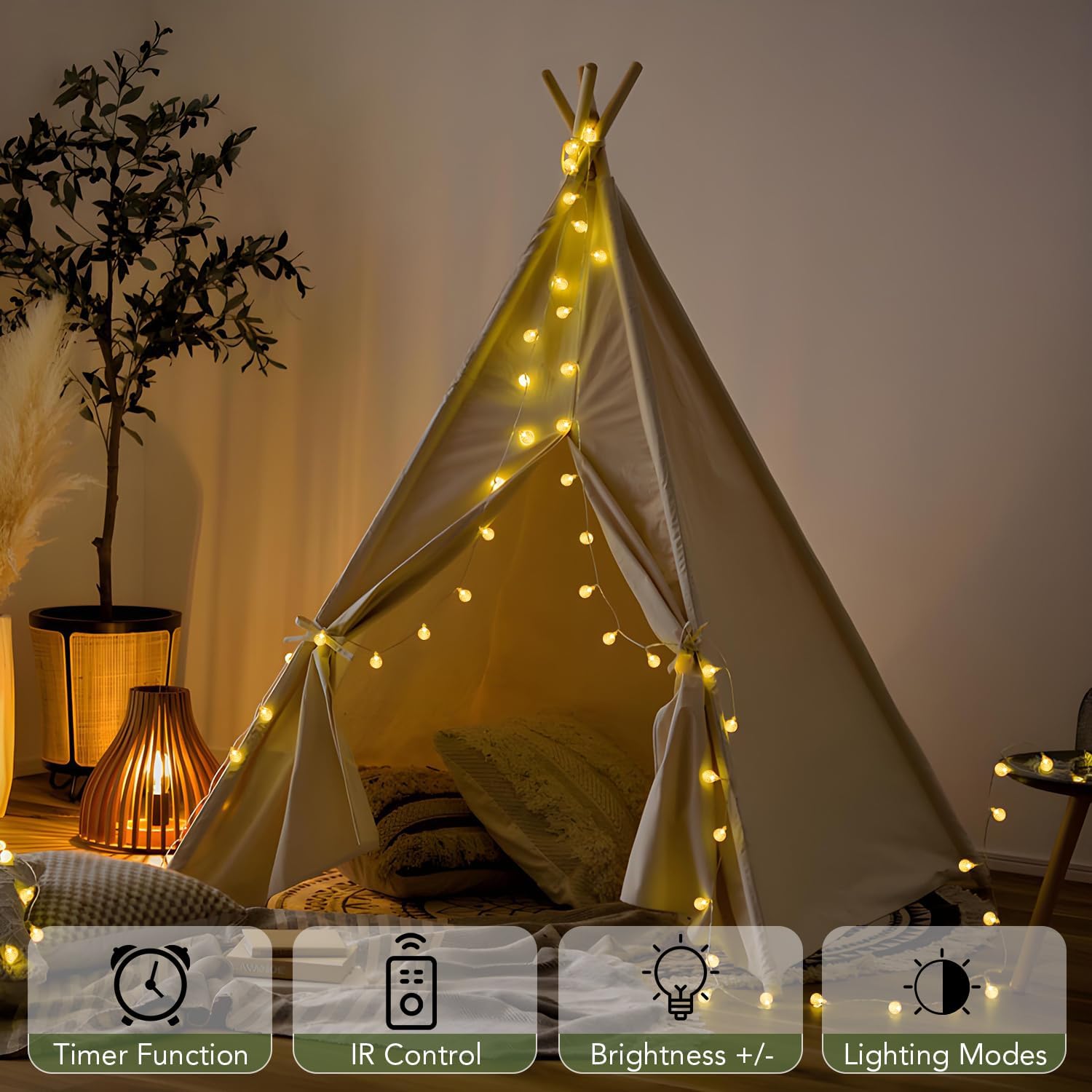 Metaku Globe String Lights Battery Operated Fairy Light 33ft 80LED & Remote | Waterproof Indoor Outdoor Hanging String Lights Decorative Christmas Lights for Home Party Patio Garden Classroom Wedding - Image 3