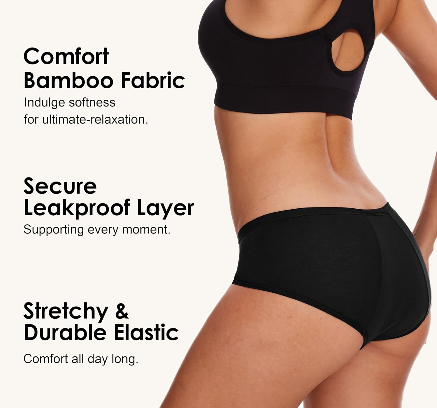 YESWEL Period Underwear For Women Leakproof Hipster Brief Heavy Flow 3 Pack | Comfortable soft menstrual panties, washable reusable moisture wicking leak postpartum 35ML light-moderate heavy flow - Image 5