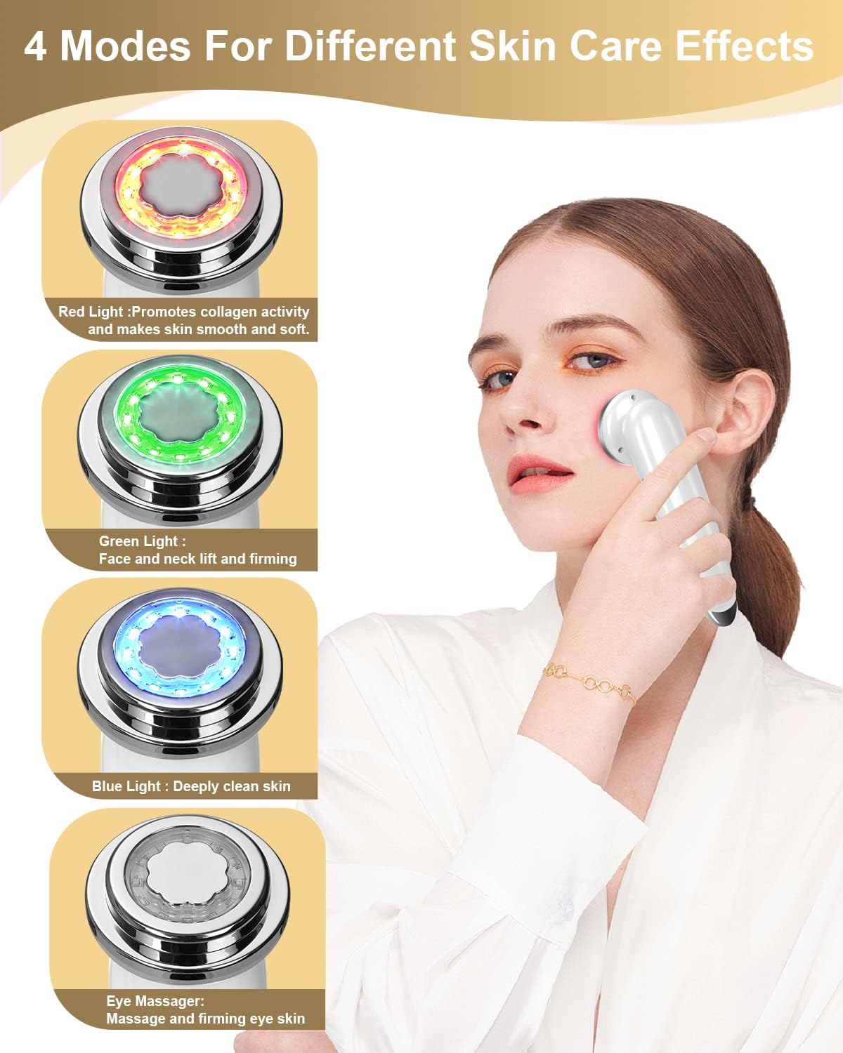 Face Massager Electric Face Lifting 4 in 1 Facial Massager Anti Aging Skin Tightening Firming Skin Care Tools (White) - Image 2