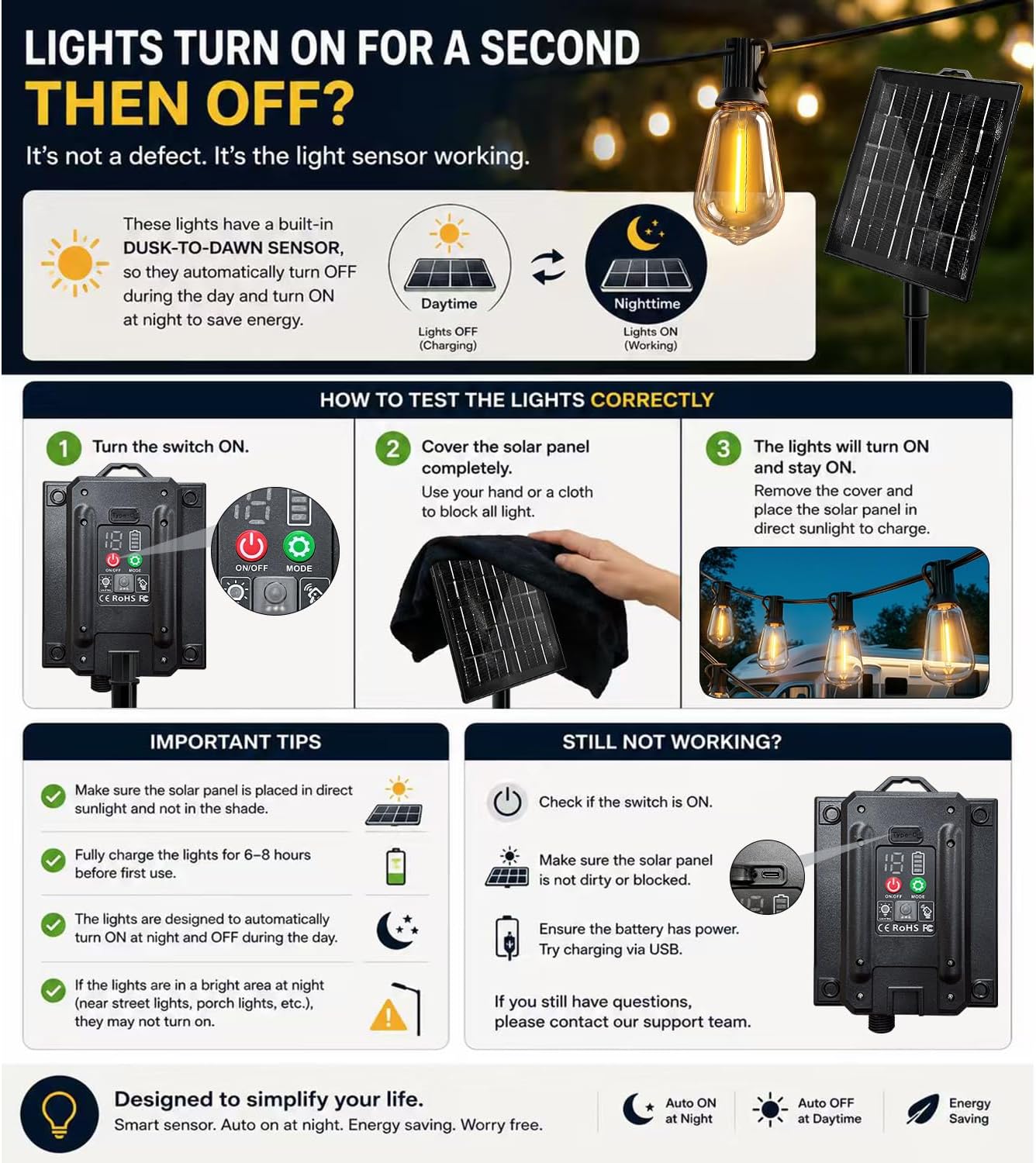 100FT Solar String Lights Outdoor Waterproof with Remote & Timer, LED Shatterproof ST38 Bulbs, USB & Solar Powered Patio Lights for Backyard, Porch, Garden, Wedding Decor, Dusk to Dawn Lighting - Image 2