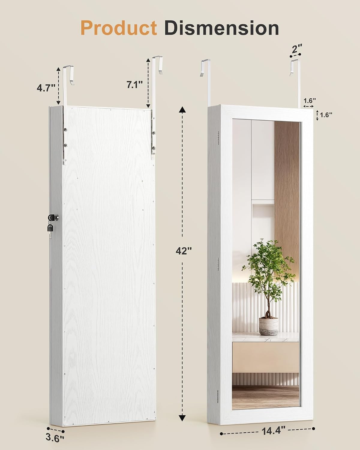 6 LEDs Jewelry Armoire, Hanging Mirror Jewelry Cabinet, White | Over the Door Jewelry Organizer, Lockable Mirror with Jewelry Storage, Auto-on Light, Gift Idea, Easy Assembly - Image 5
