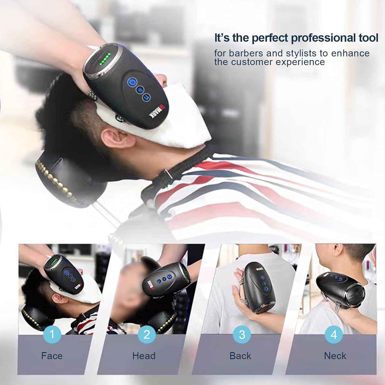 WMARK Barber Massager/Cordless HandheldMassager | Charge Neck/Legs/Hand/FaceMassager, 2 Massage Nodes 2600AMH,Black - Image 4