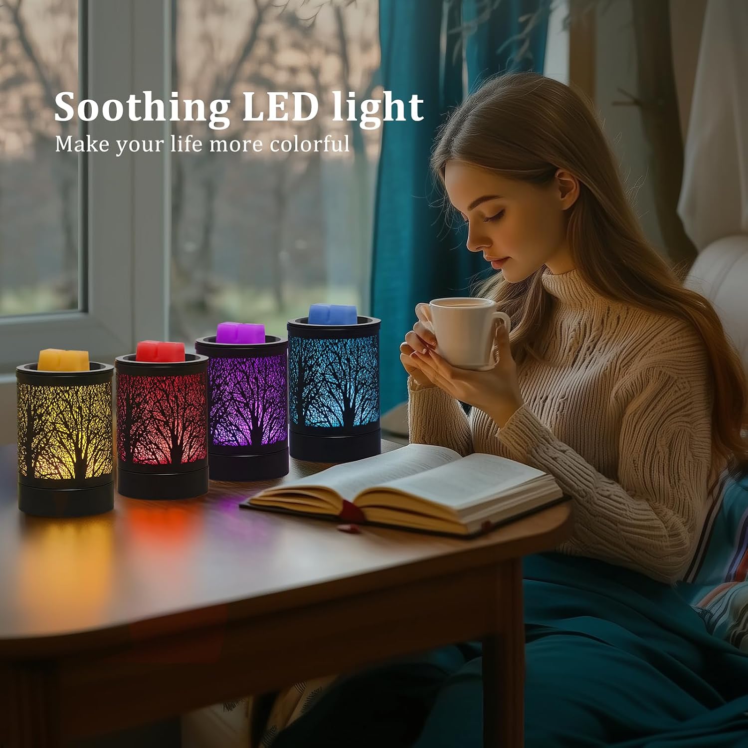 Enaroma Fragrance Wax Melts Warmer with 7 Colors LED Changing Light Classic Black Forest Design Scent Oil Candle Warmer for Home Black Forest - Image 2