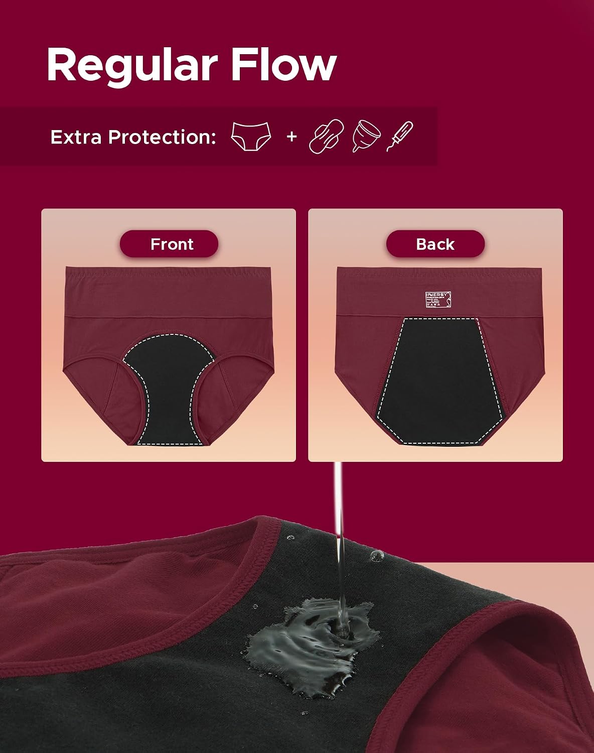INNERSY Period Underwear for Women High Waisted Leak-Proof Postpartum Menstrual Panties 3-Pack - Image 3