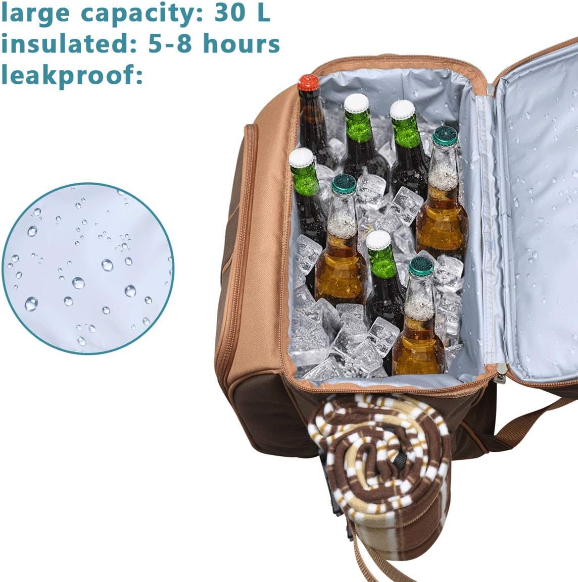 Hap Tim Picnic Basket Backpack for 2 Person with 2 Insulated Cooler Compartment, Wine Holder, Fleece Blanket, Cutlery Set, Wedding Gifts for Couples, Bridal Shower Gifts, Engagement Gifts - Image 3