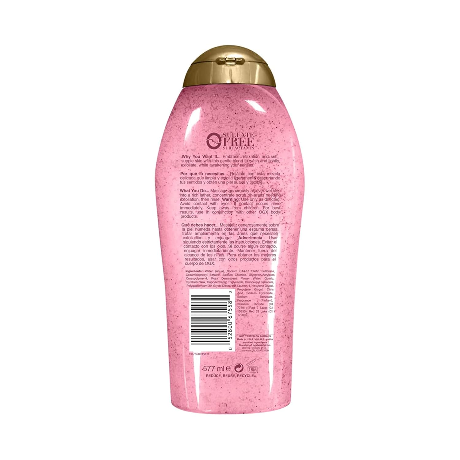 OGX Sensitive + Rose Water & Pink Sea Salt Body Scrub, 19.5 fl oz | Gentle Exfoliating Daily Body Wash, Rose Quartz, Softens Skin, Sulfate-Free Surfactants - Image 7