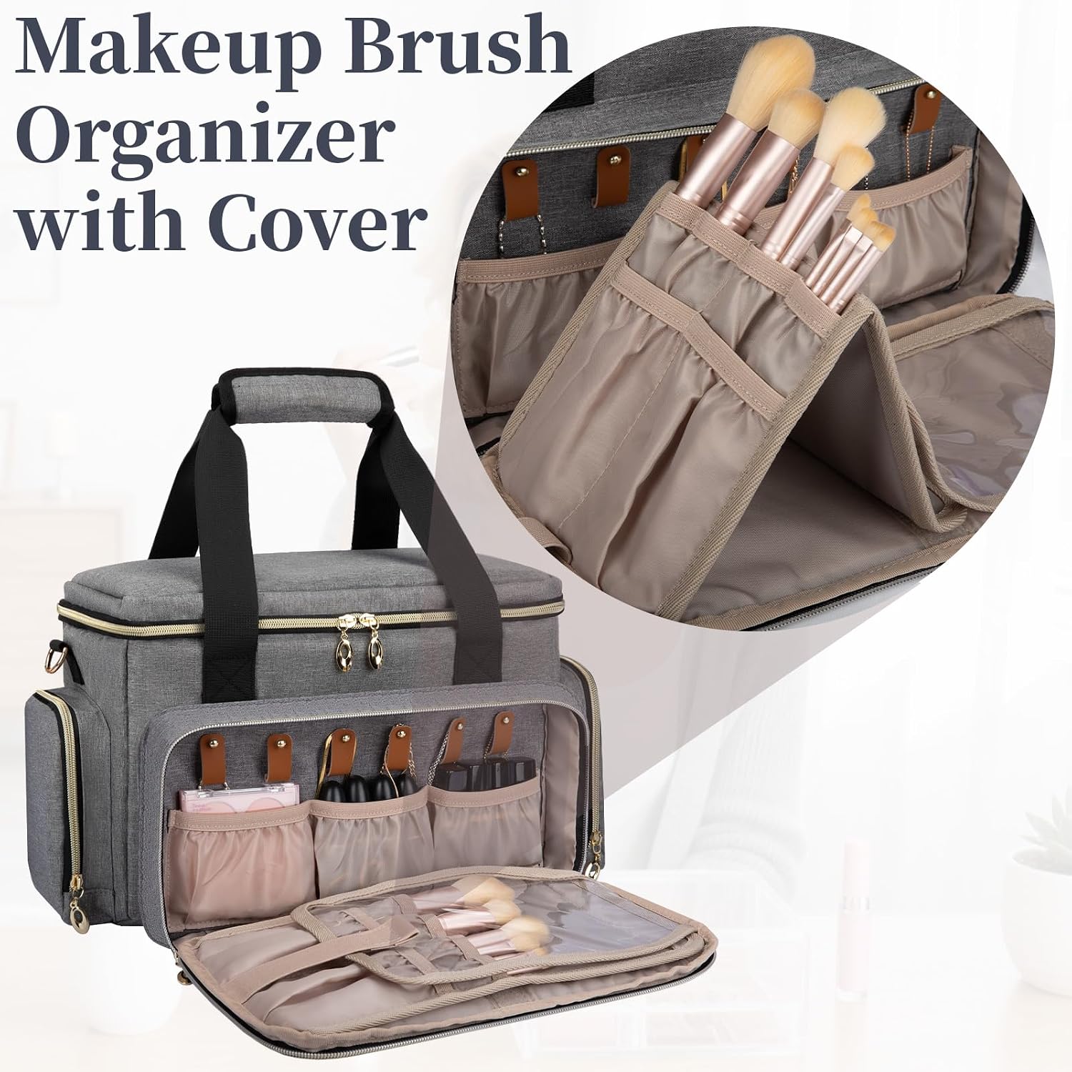 GDNasist Large Makeup Bag, Portable Travel Makeup Bag Organizer | Cosmetic Travel Bag for Women Girls with 2 Removable Pouches & Detachable Dividers, Toiletry Bag for Makeup and Hair Supplies - Image 2