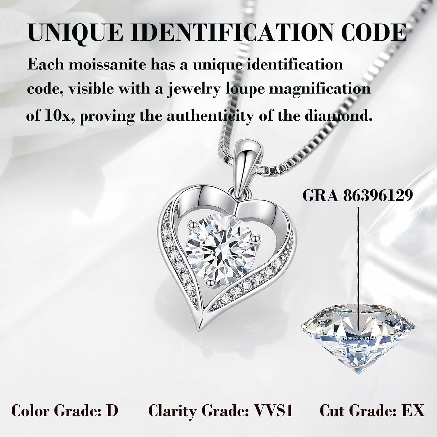 DALOJOE Moissanite Heart Necklace for Women, 925 Sterling Silver Necklace | 1-3 CT Moissanite Necklace Engraved with "I LOVE YOU" – Anniversary or Birthday Jewelry Gift for Women, Wife or Girlfriend - Image 3
