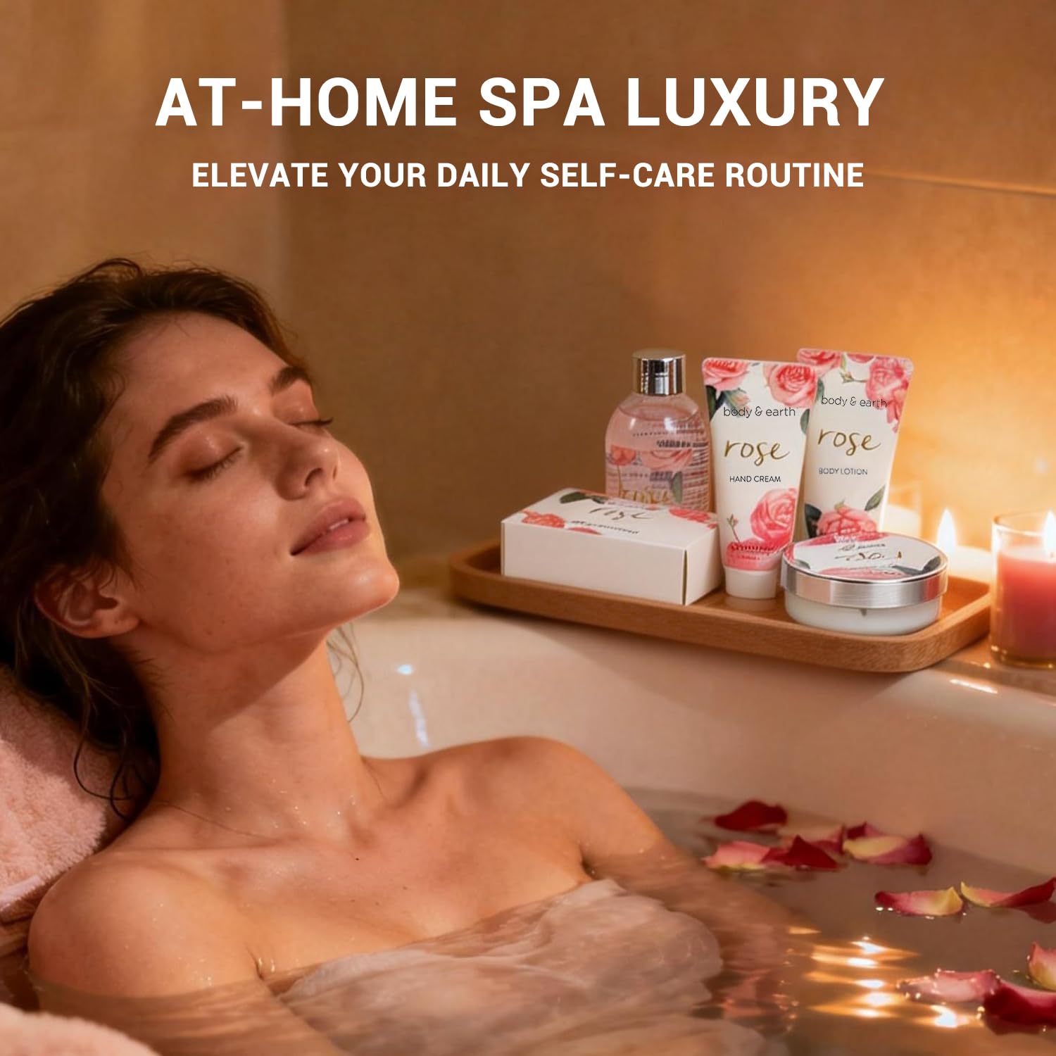 BODY & EARTH Spa Gift Set for Women - Luxurious 5 Pcs Bath and Body Box, Rose Scent, Includes Body Wash, Body Butter, Body Lotion and More, Birthday Christmas Gifts for Mom Self Care Kit for Her - Image 7