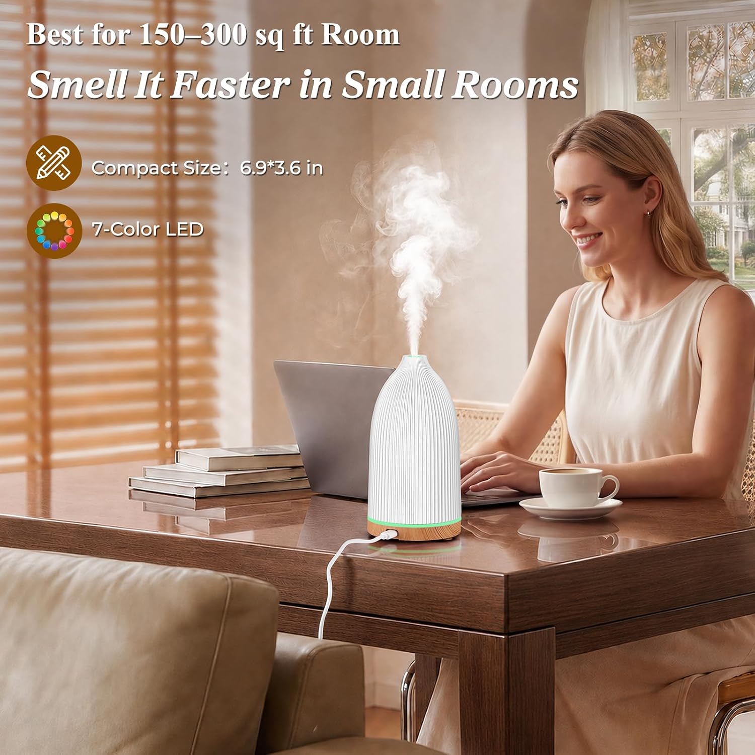URPOWER 150mL Essential Oil Diffusers for Home Aromatherapy Diffuser | With 7 Color Changing Lights, Timer & Auto Shut-Off Scent Diffuser for Bedroom, Office, Yoga and Everyday Home Use - Image 3
