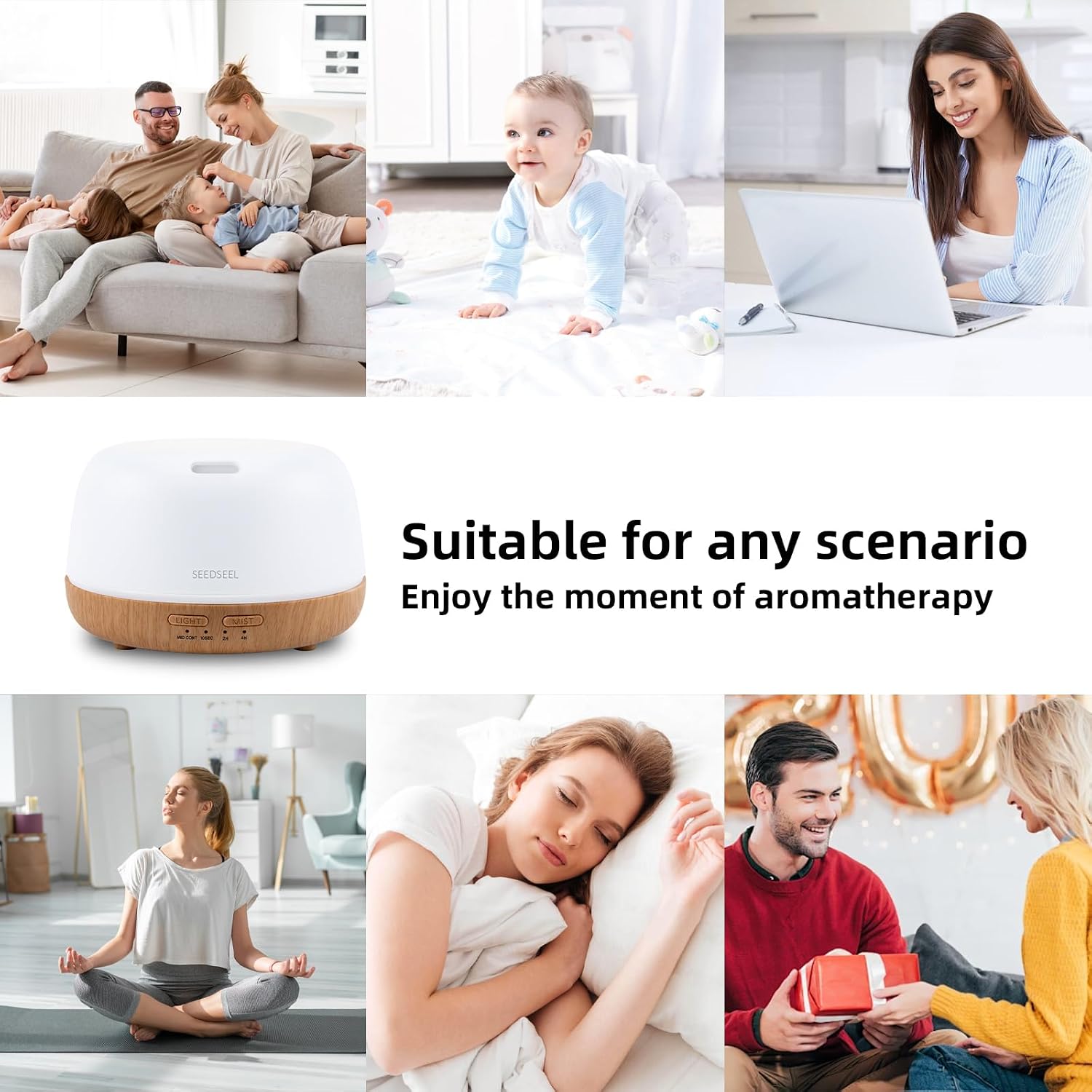 SEEDSEEL 300ML Essential Oil Diffuser with 7-Color LED Lights and Remote Control, Modern Minimalist Design, High-Efficiency Ultrasonic Mist Aromatherapy Diffuser for Home - Image 3