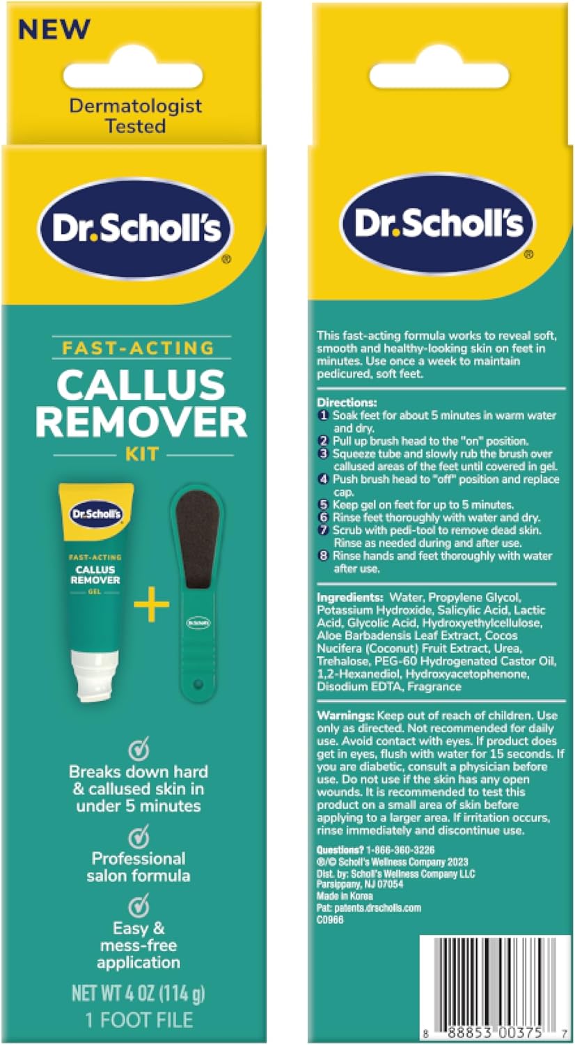 Dr. Scholl's Fast Acting Callus Remover Gel Kit, Hard Skin Removal, Smooth Soft Feet in Minutes, Salon Professional Formula, Mess Free Application, Exfoliating Foot File Pedicure Tool Included - Image 2