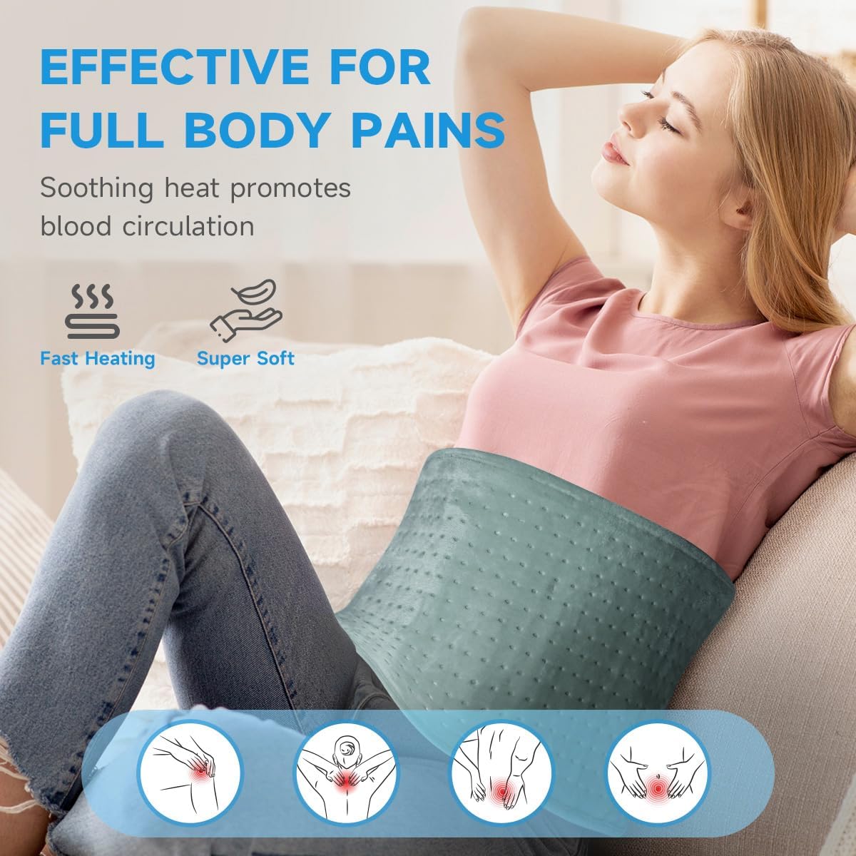 GOTCOZY Heating Pad 12"x24" for Back Pain Relief & Cramps(Green) | Multiple Heat Levels,Auto Shut-Off,Electric Heated Pad for Neck & Shoulder,Fast Heating,Birthday Gifts For Men Women - Image 4