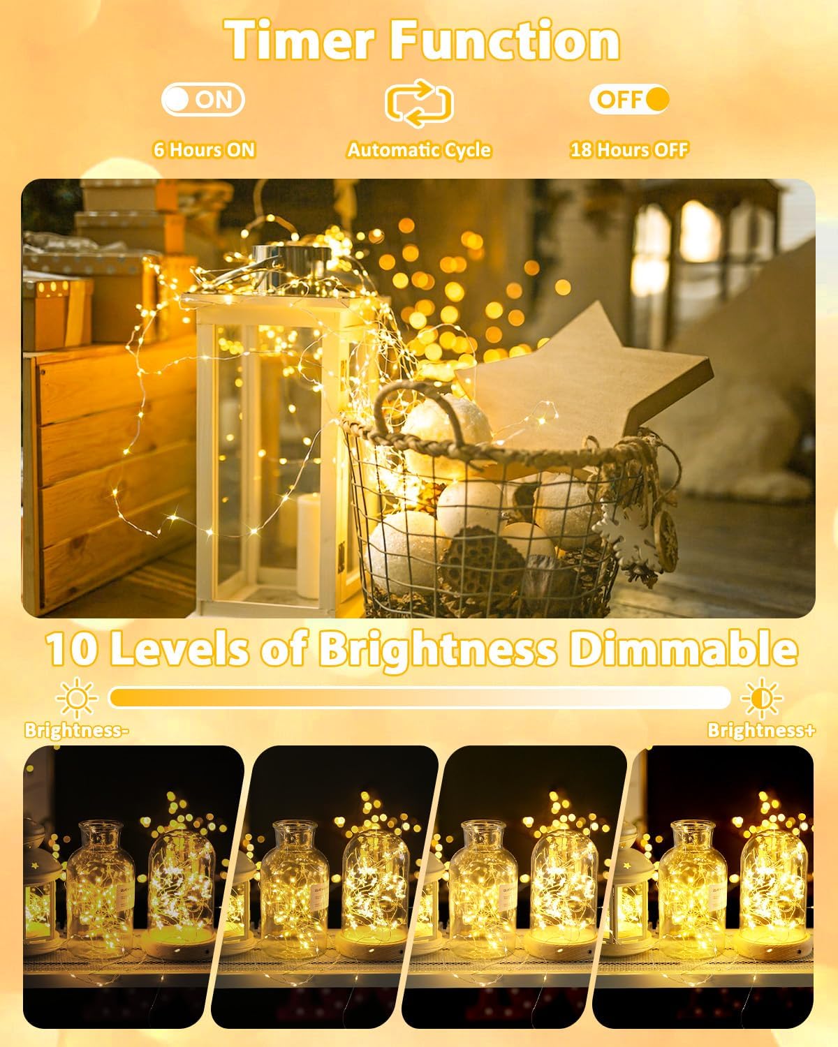 4 Pack 60 LED Fairy Lights Battery Operated with Remote, 20 FT Warm White | Cuttable, 8 Modes, Memory, Dimmable, Waterproof Battery String Lights with Timer for Indoor Outdoor, Christmas Decorations - Image 5