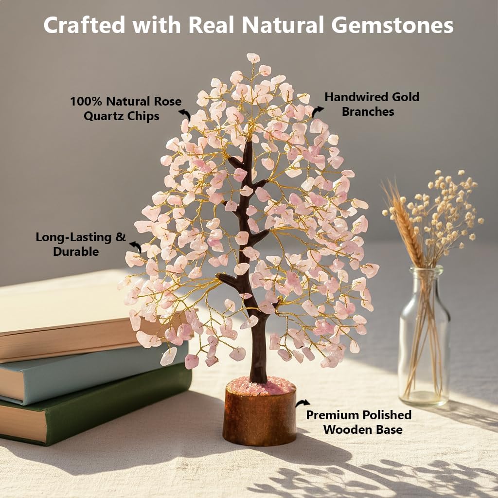 Crocon® Rose Quartz Crystal Tree of Life Love & Self-Care Healing Crystals | Positive Energy, Feng Shui Money Tree, Pink Home Room Decor, Birthday Gifts for Women, Mom, Sister, Girlfriend & Her - Image 3