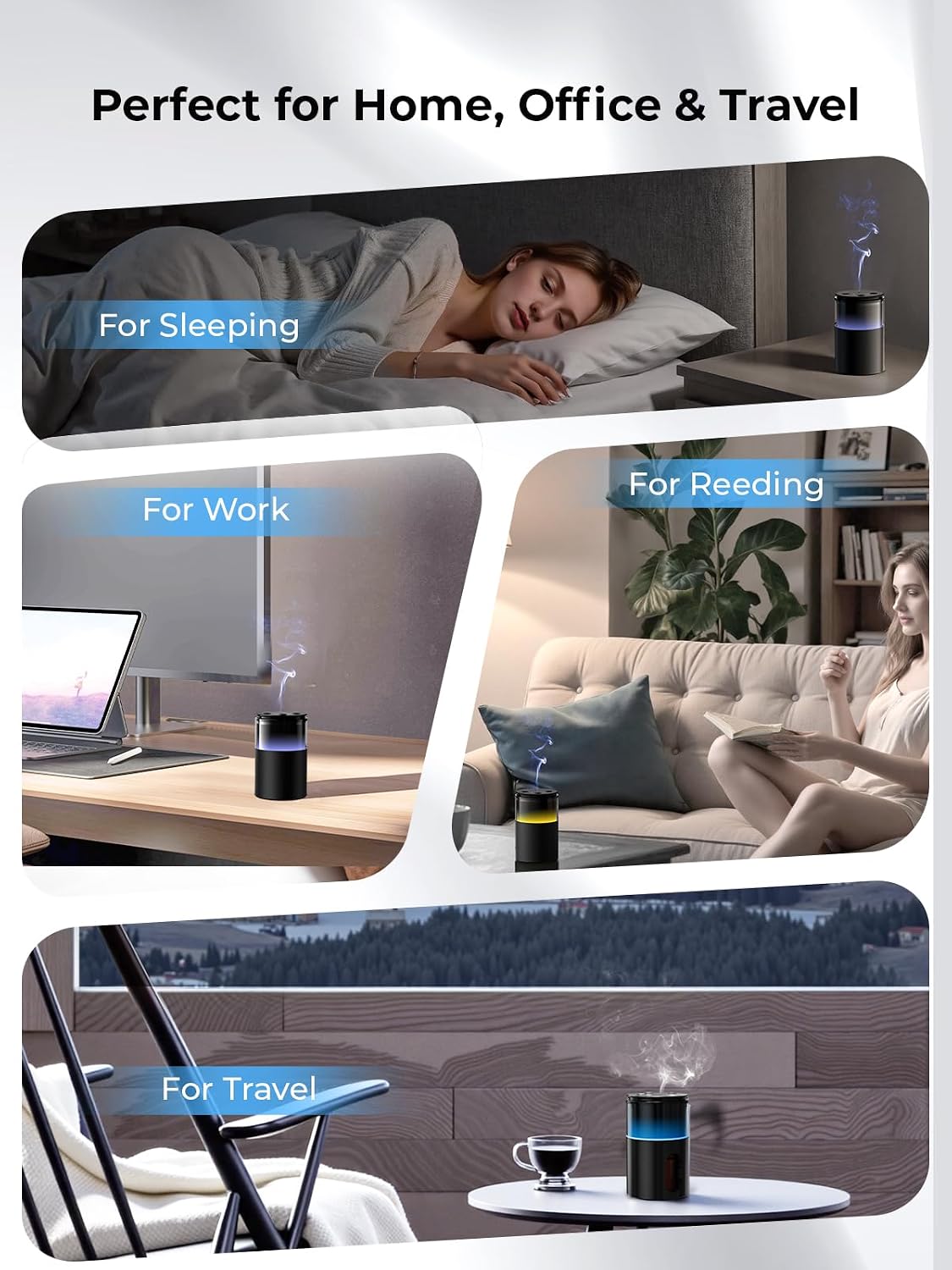 Waterless Essential Oil Diffuser: 𝟗-𝐂𝐨𝐥𝐨𝐫 𝐋𝐄𝐃 for Home | Portable Scent Diffuser - No Water No Heat For Pure Aroma - 48H Battery 3 Mist Levels & 4 Timers for Car Office - Image 8