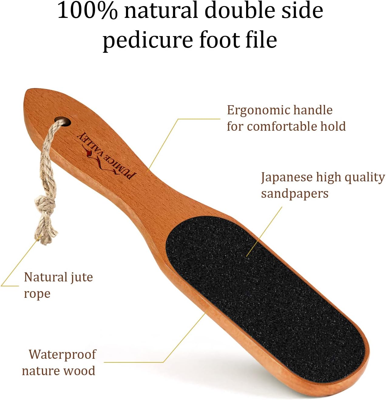 Pumice Stone Foot File - Wooden Pedicure Feet Scrubber with Handle for Callus, Dry, and Dead Skin Removal - Heel Scraper for Feet, Hands, and Body - Foot Filer for Use in Shower | Heel Scraper with Handle for Callus, Dry, and Dead Skin Removal - Feet, Hands, and Body - Foot Filer for Use in Shower - Image 2
