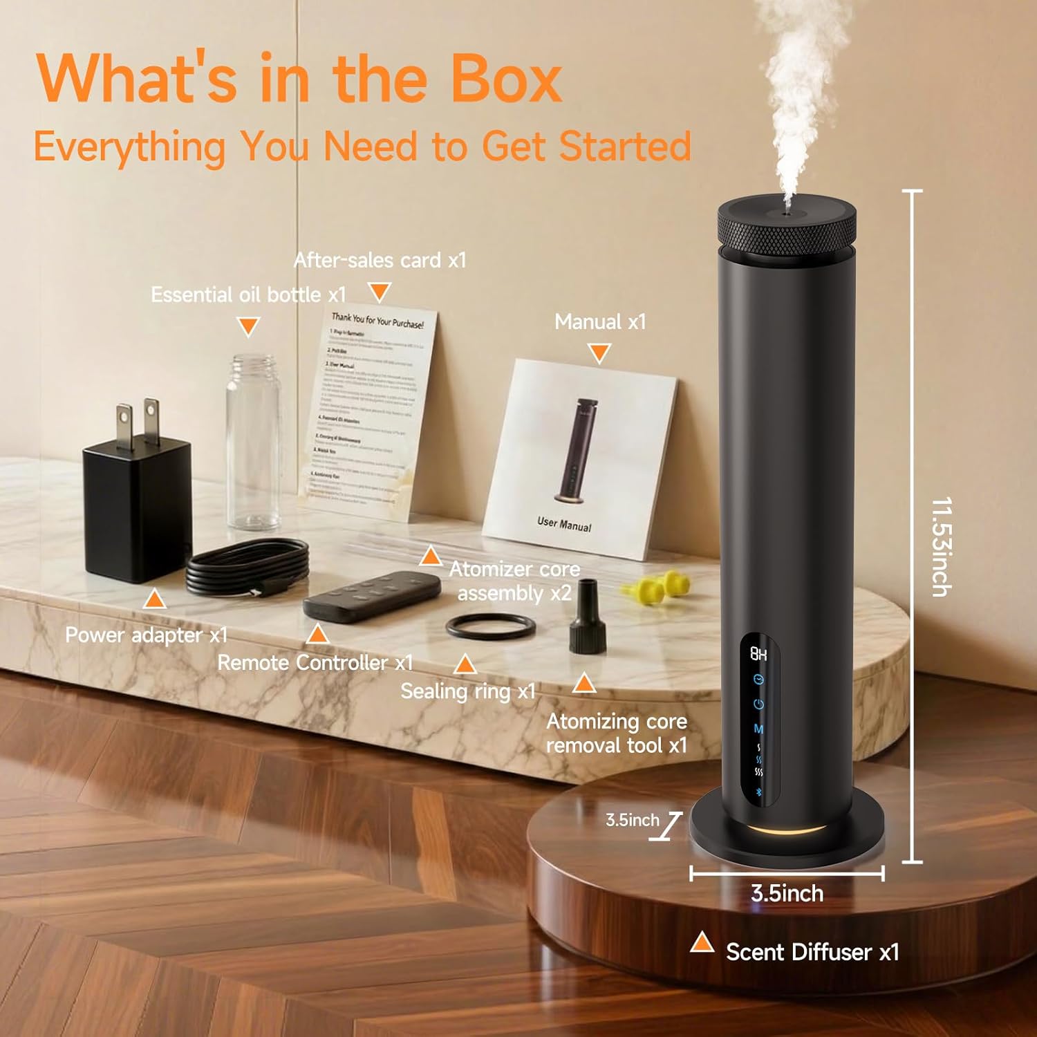 Waterless Essential Oil Diffuser, 1000 Sq.Ft Coverage, Smart App & Remote Control Scent Machine, 3 Color Ambient Lights, Adjustable Mist, Quiet Aromatherapy Diffuser for Home Large Room Hotel, Black - Image 7