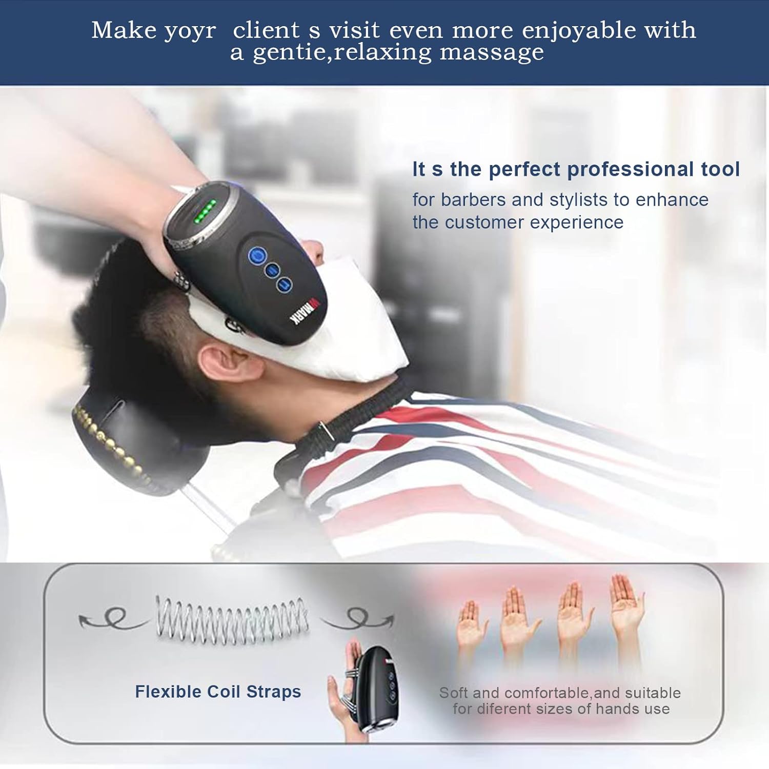 WMARK Barber Massager/Cordless HandheldMassager | Charge Neck/Legs/Hand/FaceMassager, 2 Massage Nodes 2600AMH,Black - Image 5