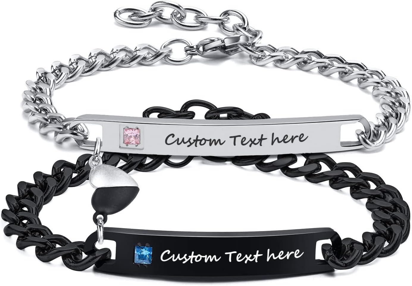 Matching Couple Bracelets for Men Women : His Hers Stainless Steel Cuban Link Chain Bracelets Set for Boyfriend Girlfriend Husband Wife, Romantic Gifts for Valentines Birthday Anniversary