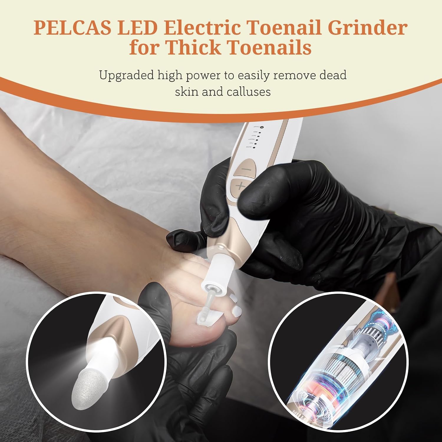 PELCAS Electric Toenail Grinder for Thick Toenails, 5 Speeds & LED Light | Manicure and Pedicure Kit, Cordless Nail Drill, Electric Nail File for Human, Pet, Thick Toenails, Natural & Acrylic Nails - Image 5