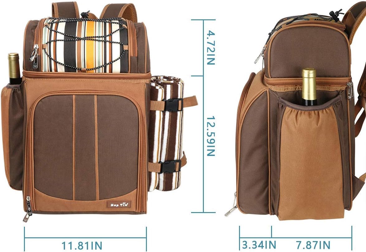 Hap Tim Picnic Basket Backpack for 2 Person with 2 Insulated Cooler Compartment, Wine Holder, Fleece Blanket, Cutlery Set, Wedding Gifts for Couples, Bridal Shower Gifts, Engagement Gifts - Image 6